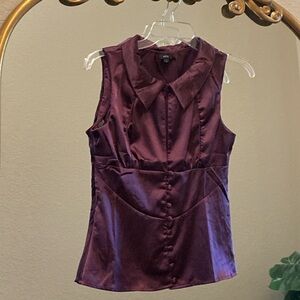 Aziz Sleeveless Satin Blouse Burgundy Size M